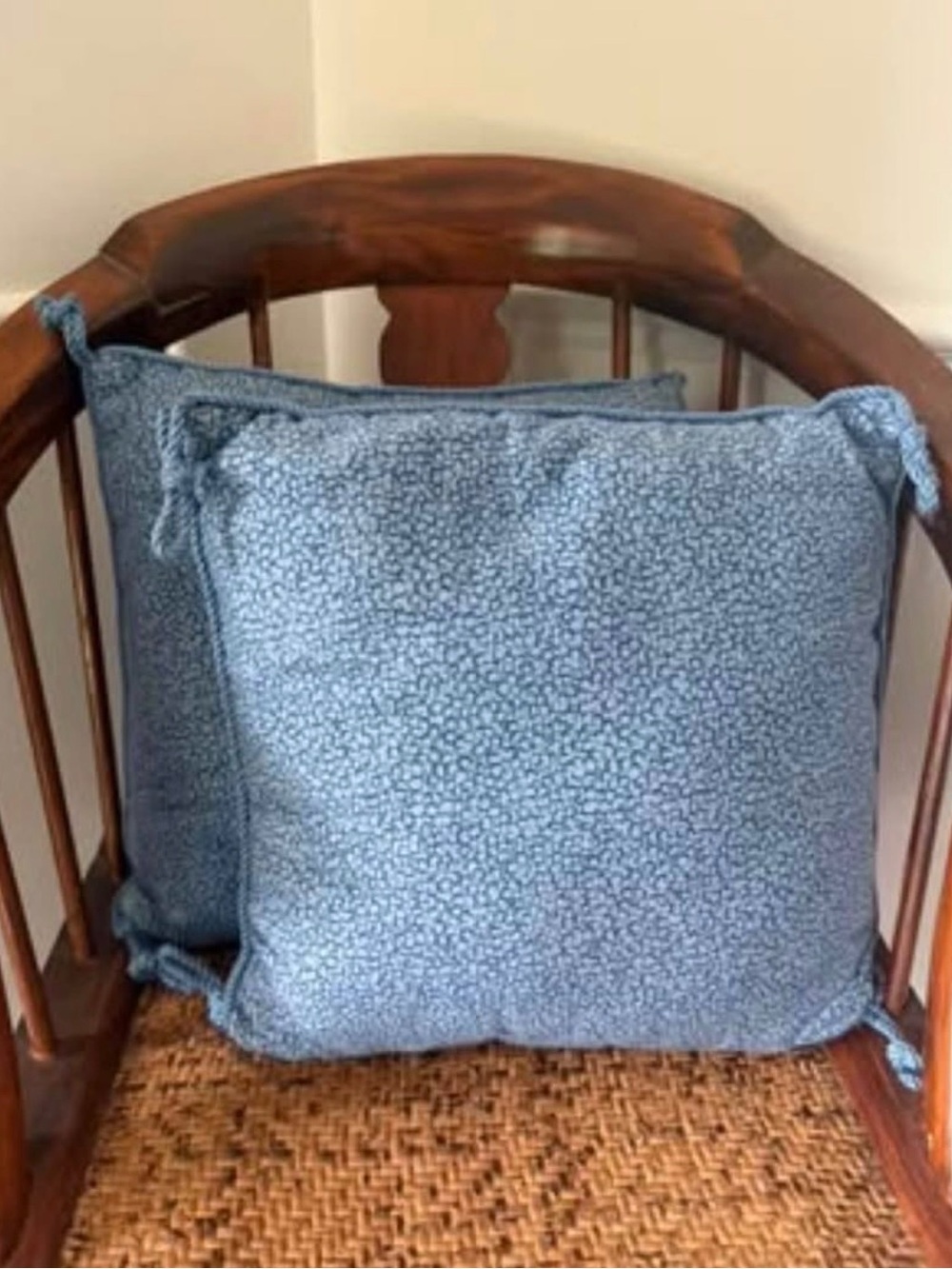 Two Vintage Blue Tied Corner Decorative Throw Pillows